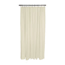Heavy-duty beige shower liner with metal grommets along the top for hanging.
