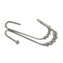 Stainless steel shower curtain hooks with rolling ball bearings for smooth gliding. Rust-resistant and durable, designed for easy installation on standard shower rods.
