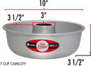 Fat Daddio's 10-inch anodized aluminum ring mold pan, designed for cakes and gelatin molds, on a white background.