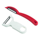 Kuhn Rikon Essential Swiss Peeler Set in multicolor (red, green, and yellow) with ergonomic handles, shown on a white background.