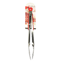 A pair of 12-inch stainless steel food tongs with scalloped edges, designed for cooking and serving.