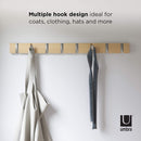 Umbra Flip 8 Wall Mounted Floating Rack – Modern, Sleek, Space-Saving Hanger with Retractable Hooks to Hang Coats, Scarves, Purses, Natural/Nickel