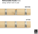 Umbra Flip 8 Wall Mounted Floating Rack – Modern, Sleek, Space-Saving Hanger with Retractable Hooks to Hang Coats, Scarves, Purses, Natural/Nickel