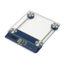 Blue digital kitchen scale with touchless sensor on a white background.