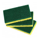 Pack of 3 Superio heavy-duty green scouring sponges with absorbent yellow cellulose