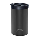 A portable coffee and tea maker featuring a gray exterior and the Presse by bobble logo, ideal for travel.