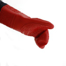 Elbee Home heat-resistant oven mitts in red silicone with extended black fabric cuffs for forearm protection and an easy-clean, non-slip grip.