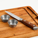 Yukon Glory Premium 100% Acacia Steak Board with Juice Groove, Steak Knife, and Condiment Cups