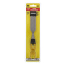 KC 1-inch forged wood chisel with a durable steel blade and impact-resistant amber handle, ideal for woodworking, carving, and precision cutting. Packaged in a yellow blister pack for easy display.