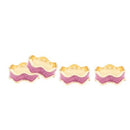 A set of four decorative napkin rings featuring a flowing, wavy design with a pink and gold color scheme.