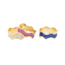 A set of four decorative napkin rings featuring a flowing, wavy design with a pink and gold color scheme.