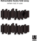 Umbra Sticks Multi Rack – Modern, Unique, Space-Saving Hanger with 5 Flip-Down Hooks for Hanging Coats, Scarves, Purses and More, Brown
