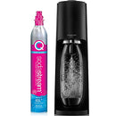 A black SodaStream Terra machine with a simple one-touch carbonation system and a quick-connect CO2 cylinder mechanism.