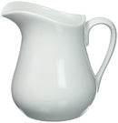 Smooth white porcelain creamer pitcher with a curved spout and comfortable handle
