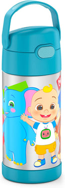 THERMOS FUNTAINER 12 Ounce Stainless Steel Vacuum Insulated Kids Straw Bottle, Cocomelon