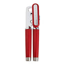 A KitchenAid Gourmet Multifunction Can Opener featuring a comfortable passion red grip 