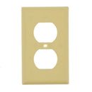 Packaged Bright-Way brand 1-gang duplex receptacle wallplate in an ivory color.