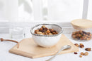 Elegant Pampa Bay Salerno small white bowl with a distinctive silver beaded edge, ideal for serving or decor.