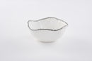 Large Ceramic White Salad Bowl with Silver Pearls