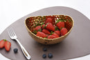 Hammered gold decorative bowl with textured finish, measuring 7.5 x 6.5 x 3.5 inches.
