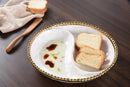 Pampa Bay Mini 2-Section Platter - White Porcelain with Gold Beaded Rim, 8.5" Diameter x 1.5" High.