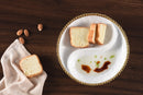 Pampa Bay Mini 2-Section Platter - White Porcelain with Gold Beaded Rim, 8.5" Diameter x 1.5" High.