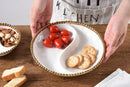 Pampa Bay Mini 2-Section Platter - White Porcelain with Gold Beaded Rim, 8.5" Diameter x 1.5" High.