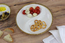 Pampa Bay Mini 2-Section Platter - White Porcelain with Gold Beaded Rim, 8.5" Diameter x 1.5" High.