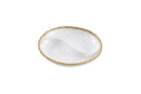 Pampa Bay Mini 2-Section Platter - White Porcelain with Gold Beaded Rim, 8.5" Diameter x 1.5" High.
