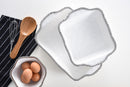 White Ceramic Square Baking Dish with Silver Pearls