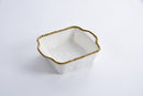 White Ceramic Square Baking Dish with Gold Pearls