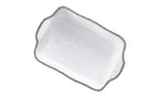 Top view of Rectangular silver titanium-finished Pampa Bay baking dish with sleek edges, shown on a white background.