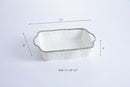 Dimensions for Rectangular silver titanium-finished Pampa Bay baking dish with sleek edges, shown on a white background.