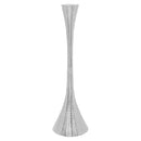 Silver candlestick with a textured, geometric and tapered design.