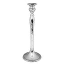 Tall 10.5-inch nickel-plated candlestick with polished finish standing on a white background.