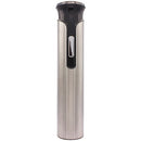 A sleek, cylindrical Houdini electric corkscrew with a brushed stainless steel body and black accents. A silver button is visible on the front.