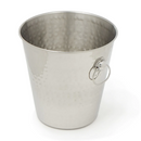 Hammered stainless steel champagne and ice bucket with handle rings on a white background.
