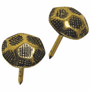 A 25-pack of antique brass hammered head upholstery nails arranged neatly on a white background.