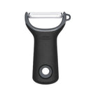 OXO Good Grips Prep Y-Peeler with a straight stainless steel blade and ergonomic silicone handle in black on a white background.