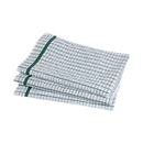 Set of three green checkered STAR Classic Kitchen Dish Towels neatly folded on a white surface.