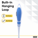 Blue Superio bristle-free grill brush with stainless steel scrubber and long handle shown on a white background.