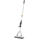 The Superio Telescopic Self Wring Miracle Mop is shown with its gray, rectangular microfiber mop head at the bottom, connected to a silver, adjustable telescopic pole with a comfortable black and orange hand grip and a gray self-wringing lever.