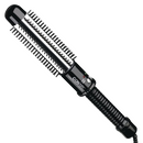 A black and silver Conair Instant Heat styling brush with a checkered background. The brush features a metallic barrel with white bristles, and the handle has "CONAIR INSTANT HEAT" text with temperature settings.
