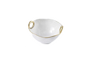 6" Ceramic White Bowl with Gold Handles