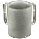 Clear perspex washing cup with silver glitter finish and silver handles, displayed on a white background.