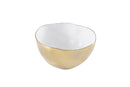 Stylish large serving bowl from Pampa Bay's Moonlight collection, featuring a gold tarnish-free outer surface, a white inner surface, and an organic gold rim.