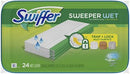 Swiffer Sweeper Wet mopping cloths, 24 count, with Trap + Lock technology for multi-surface cleaning.
