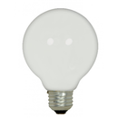 Satco S2438 white G25 halogen light bulb with medium base displayed on a white background.