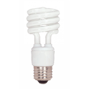 A white Satco T2 13-watt mini spiral compact fluorescent light (CFL) bulb is shown against a white background. The bulb has a coiled, spiral-shaped glass tube and a standard screw base. This is an energy-efficient alternative to traditional incandescent bulbs.