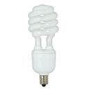 A white Satco S7365 compact fluorescent light bulb is shown against a white background. The bulb has a spiral shape and a standard E12 candelabra screw base. The product specifications indicate it is a 13-watt bulb producing a 5000K daylight white light at 120 volts. This is an energy-efficient lighting option providing bright, natural-looking light.